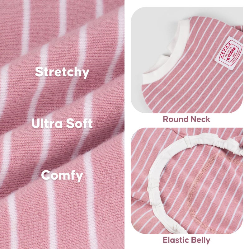 KYEESE Dog Pajamas Soft Striped Pet Jumpsuit Lightweight Doggie Jammies 4 Legs Dog Clothes Stretchable Pajamas Breathable Cozy Outfit Comfortable Onesie Sleepwear for Small Dogs,Pink Striped, Large - Image 3